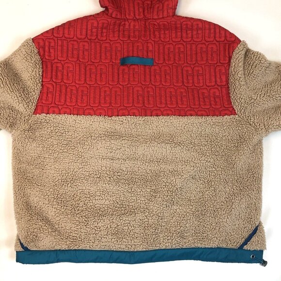 Ugg RTW Mens Sherpa Fleece 1/2 Zip Red Hoodie Hooded Pullover Size Large - Picture 10 of 11